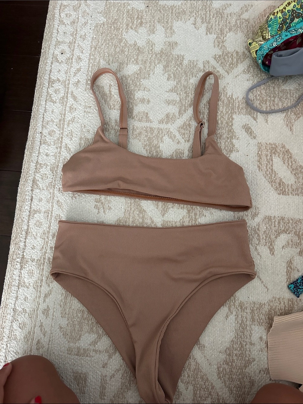 Ribbed High-Waist Bikini Set in Taupe